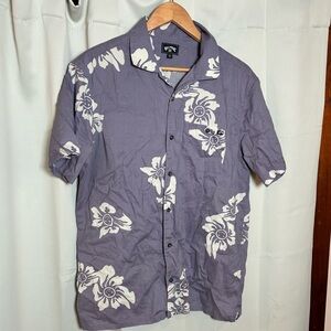 Billabong Men's L Floral Hawaiian Aloha Shirt Purple‎ Cotton Viscose Summer
